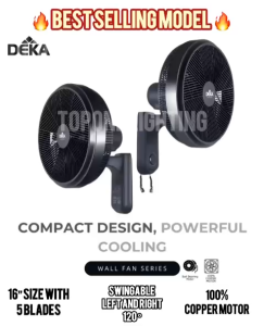 DEKA DWF108 DWF208R 16" 5 Blades Wall Fan 3 Speeds Control with Pull String / Remote Control Black / Kipas Dinding /墙壁风扇