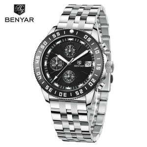Đồng Hồ Thể Thao Nam BENYAR 5198 LD57 Chronograph Lịch Ngày Chống Nước Thép Không Gỉ Phong Cách Quân Đội Sang Trọng Kim Dạ Quang