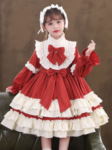 ชุดเดรสเด็กหญิงสไตล์เจ้าหญิงสีแดง ชุดเด็กฤดูใบไม้ร่วงและฤดูหนาว ชุดเด็ก Tagkita ทรงเอ แขนยาว สีสันสดใส