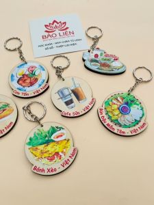 COMBO 06 Móc khóa gỗ 2D chủ đề Ẩm thực Việt Nam - Tiết kiệm 20%