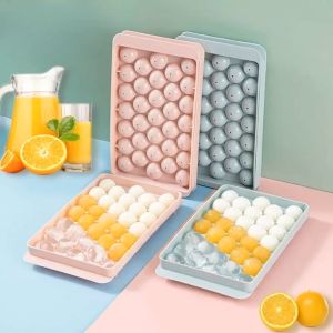 【SG Seller 】 33 Grips Mould Ice Cube Tray Round Shape Ice Artifact Self-Made Round Ice Ball Tray Jelly Maker Ice Cube Box Ice Grid Blue Pink White圆形冰球托盘