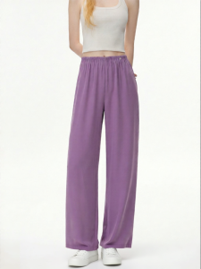 Cool Silky Drapery Comfort High Waist Slim Fit Multi-Pairing Sun Protection Straight Leg Long Trousers