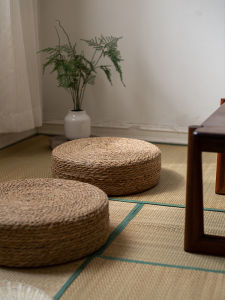 Rustic Woven Grass Zafu Cushion round Zen Style Seating Pad Japanese Style Floor Sitting Mat Home Decor Artistic Country Style