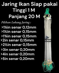 Jaring Ikan Siap Pakai Tinggi 1m Panjang 20m Pemberat Lanting Tanah (bahan seperti genteng) Jaring Ikan Murah Jaring Pukat Jaring Kambangan