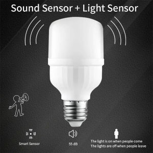 220V 9W Sound Sensor LED Bulb Voice and Light Control E27 Garage Lamp Cold White Auto On/Off for Stairs Pathway Warehouse Graden