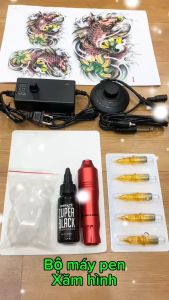Bộ 1 máy pen xăm hay còn gọi là máy bút xăm kèm 5 kim xăm