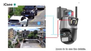 Alston ICSEE Dual Lens Security cctv camera outdoor Waterproof 360°  6MP 4K HD full color night vision with Light and Alarm surveillance wireless wifi camera cctv with audio and speaker cctv connect to cellphone PTZ control by smart phone