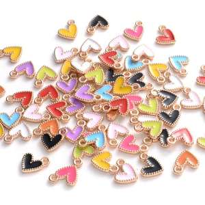 30pcs Random Color Enamel Heart Charms Colorful Tiny Heart Pendant Bracelet Necklace DIY Jewelry Making Accessories