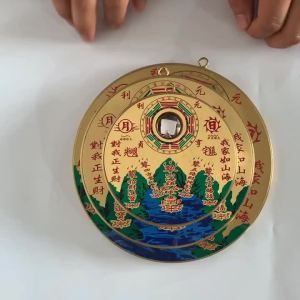 Copper Round Shanhai Town Ornament  Fengshui Moutain Sea Mirror Home Office Living Room Decoration Shanhaizhen