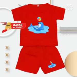 Stelan baju celana anak usia 1-8 tahun lengan pendek dolphin