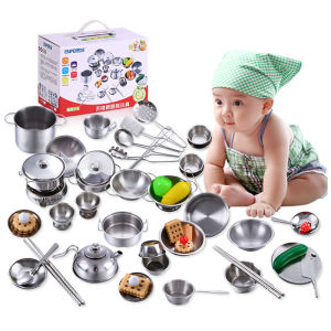 25Pcs Mini Kitchen Utensils Toys Set for Kids Girl Stainless Steel Kitchen Pretend Play Education Toys That Can Hold Food & Cook