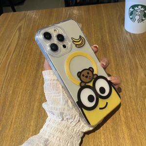 CrashStar MagSafe Cute Cartoon Transparent Soft Shockproof Phone Case For iPhone 15 14 Pro Max Plus 13 12 11 Pro Max Wireless Charging Phone Casing Protective Cover Shell With Full Cover Lens Camera Protection