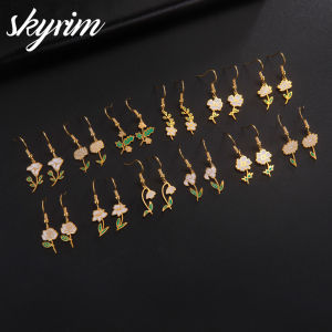 SKYRIM ต่างหูสแตนเลสแบบสิบสองราศีต่างหูแบบส่วนตัวตุ้มหูสำหรับผู้หญิงเครื่องประดับแฟชั่น