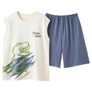 MiiOW | Pure Cotton Summer Sleepwear Short Sleeve Home Leisure Suit For Men Lightweight Pants And Shorts Set Casual Country Girl Style