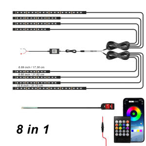 8pcs RGB LED Motorcycle Underglow Ambient Strip Light Car Atmosphere Foot Light APP Remote Control Flexible 12V