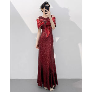 Elegant Rose Gold Sequin Evening Dress