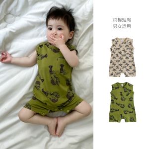 Ins Summer Cotton Print Baby Romper Short Crawling Suit Boys Clothes Pure Cotton Sleeveless Baby Clothes for Babies to Crawls