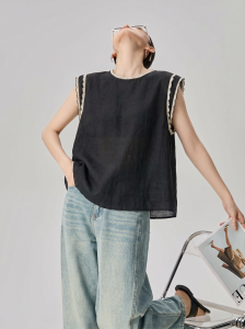 GULILI | French Retro Black and White Lace Contrast Sleeveless Top Vest