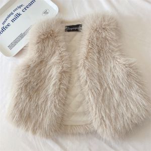 Spring Autumn 2024 Kids Korean Style Fox Fur Vest Baby Coat Outerwear Childrens Clothing Faux Fur Jacket for Girls