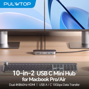 PULWTOP MacBook Pro Docking Station Dual Monitor Macbook Pro Dock with 2*HDMI 4K 60HzPDEthernetUSB A/C 10GbpsSD/TF USB 2.0