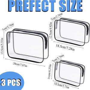 3Pcs Clear Travel Makeup Bag Set – Transparent Zipper Pouch Organizer for Toiletries Cosmetics and Accessories