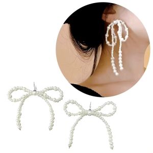 Selen Bow Pearl Stud Earrings Anting Tusuk Pita Ribbon Bowknot Coquette Mutiara Handmade Fashion