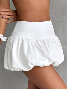 High Waist Solid Color Floral Bud Skirt Street Style Polyester Fiber Womens Loose Fit Skirt with Pleats No Lining