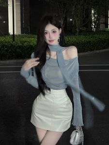 Gợi Cảm Ôm Vừa Vặn Da Váy Bộ Dành Cho Phụ Nữ Đầy Đặn Pháp Pure Desire Fine Flash Belt Áo Mùa Thu Quấn Cảnh Mùa Xung Quanh Váy