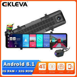 EKLEVA 4G Android 8.1 1080P Dash Cam Car DVR Mirror GPS Wifi 12 Inch IPS Touch Screen Auto Video Recorder Dashcam Auto Dual Camera Front And Rear ADAS Bluetooth FM Navigaiton