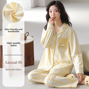 Miiow | Womens Long Sleeve Sleepwear Casual Comfortable Home Clothes Breathable Loose Plus Size Autumn Cotton Polyester Blend