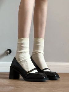 Vintage Style Leather Mary Jane Shoes Womens High Heels Buckle Strap Fashionable Personality Thin Mouth Fashionable Single Shoes