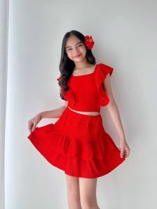 Debie Trendy Ruffle Two-Piece Set| Cute Crop Top & Skirts /8-12