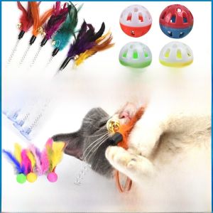 Cat Toy Feather Chewproof Bell Teaser Toy for Kittens Interactive Cat Plaything Small Cat Bell Ball Pet Supplies