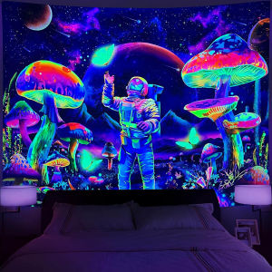 UV Fluorescent DJ Alien Wall Hanging Tapestry Black Light Night Glowing Astronaut Tapestries Astronaut Art For Bedroom Decor