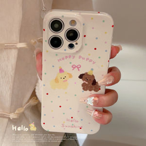Candy Color Polka Dot Dog iPhone 17 pro Max Case Apple 14 Unique Ins Cartoon Korean Style 16 New 11 Protective Cover 13 Women Apple 15 Full Cover Xr Glossy Film Soft