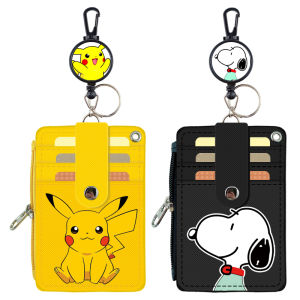 Cartoon Bus Card Holder Keychain with Lanyard Retractable Zipper Student ID Card Holder Badge Meal Card Holder Storage Organizer