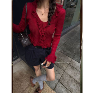 Áo Len Dệt Kim Tay Ống Rộng Cổ Chữ V Thiết Kế Mới Thời Trang Mùa Thu 2025 Phong Cách Thường Ngày Mềm Mại Ôm Vừa Vặn