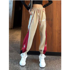 Fashionable Sporty Womens Sweatpants High Waist Loose Fit Fleece Lined Color Block Design Casual Trousers Autumn 2024
