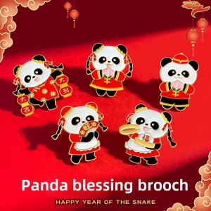 Chinese New Year Festive Cartoon Panda Metal Lapel Pin Badges Decorative Fashionable Accessories for Bags Books And Clothes