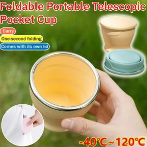 【Food Grade】Drinking Cups Foldable With Lid Foldable Portable Telescopic Pocket Cup Portable Pocket Coffee Cup