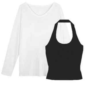 Bộ Ba Mảnh Quần Ống Rộng Dài Tay Mùa Hè Cho Nữ Áo Len Trắng Áo Lót Quần Ống Rộng Quần Dài Áo Chui Đầu Cổ Tròn