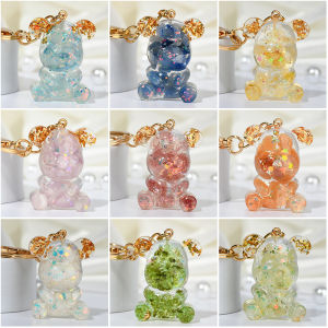 Bring In Wealth and Treasure Natural Crystal Stone Pyramid Violent Bear for Girls Girlfriends Creative Gift Gravel Decorative Keychain