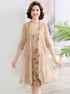 Fashionable High-End Mommy Dress 2026 New Style Slimming Midi Two-Piece Set Summer Large Size Elegant Versatile Womens Clothing