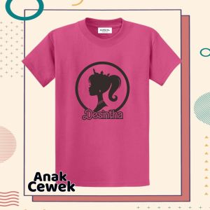 Kaos Couple Keluarga Motif BARBIE Bahan Cotton Combed Bisa Custom Nama Sendiri