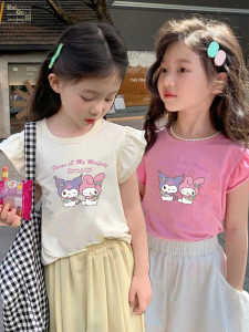 Áo Thun Tay Ngắn Mùa Hè Cho Bé Gái Thời Trang Thường Ngày Cổ Tròn in Họa Tiết Hoạt Hình Cotton Co Giãn Thoải Mái Thoáng Khí