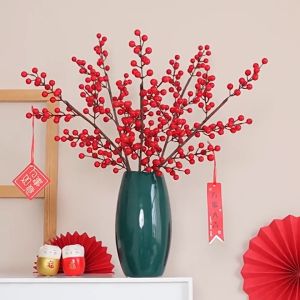 6 Folks Red Christmas Berry Bouquets Artificial Red Berry Stem for Christmas and DIY Decors Artificial flowers CNY Decorations
