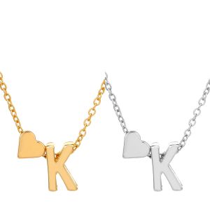 New Fashion Tiny Heart Dainty Initial Necklace Gold Silver Color Letter Name Choker Necklace for Women Pendant Jewelry Gifts