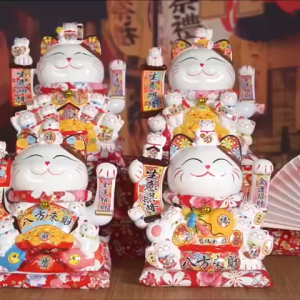 Mèo thần tài mèo may mắn neko maneki Đế vương Vàng Đỏ 13 inches 32cm vẫy tay