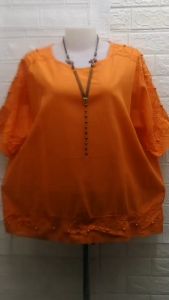 เสื้อสาวอวบใส่วันแม่ คนอ้วน เสื้อคุณแม่ เสื้อผ้าผู้หญิงไซส์ใหญ่ 52 สี เสื้อลินินพื้นแต่งลูกไม้ปักมูกไหล่ +แขน+ชายเสื้อ