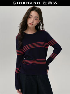 Designer Giordano Striped Knitwear Womens Slim Fit round Neck Pullover Shirt Street Style Long Sleeve Regular Length
